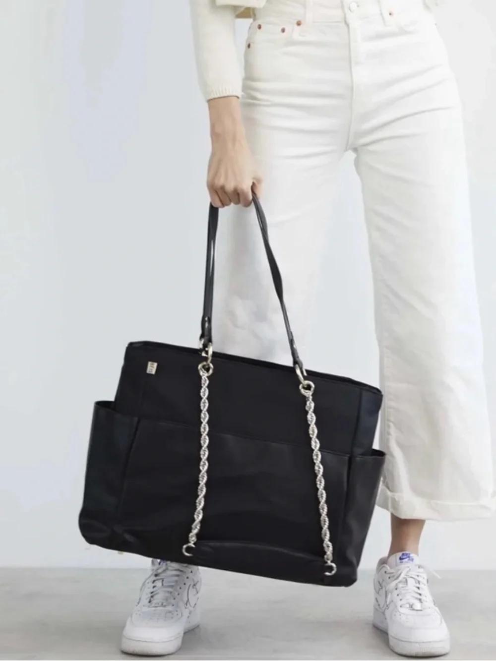 BEIS Diaper Tote in Black with Chain Strap Add-On- NWOT